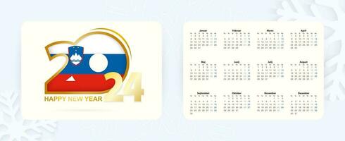 Horizontal Pocket Calendar 2024 in Slovenian language. New Year 2024 icon with flag of Slovenia. vector