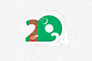 New Year 2024 for Turkmenistan on snowflake background. vector