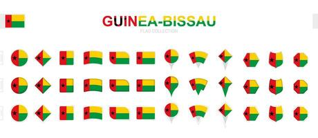 Large collection of Guinea-Bissau flags of various shapes and effects. vector