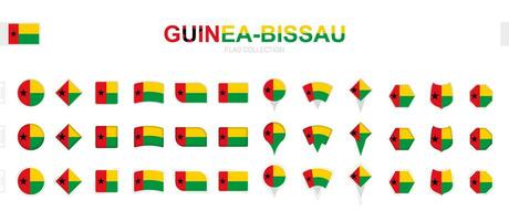 Large collection of Guinea-Bissau flags of various shapes and effects. vector