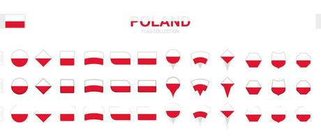 Large collection of Poland flags of various shapes and effects. vector