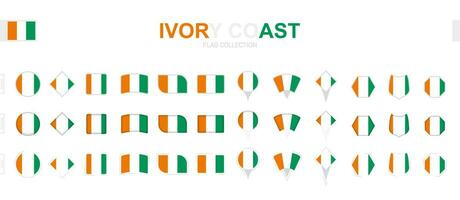 Large collection of Ivory Coast flags of various shapes and effects. vector