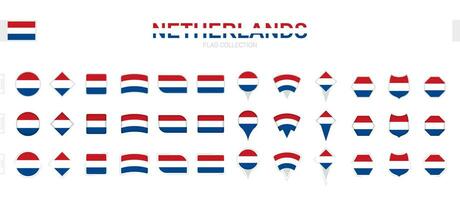 Large collection of Netherlands flags of various shapes and effects. vector