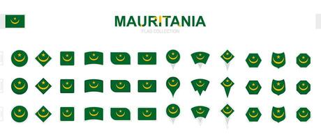 Large collection of Mauritania flags of various shapes and effects. vector