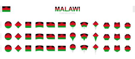 Large collection of Malawi flags of various shapes and effects. vector