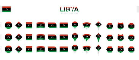 Large collection of Libya flags of various shapes and effects. vector