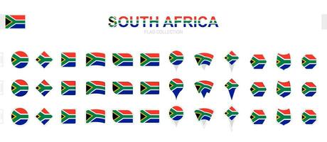 Large collection of South Africa flags of various shapes and effects. vector