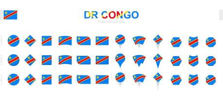 Large collection of DR Congo flags of various shapes and effects. vector