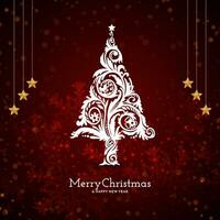 Merry Christmas festival beautiful greeting background with tree design vector