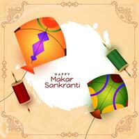 hermosa contento makar sankranti indio festival saludo tarjeta vector