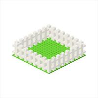 White fence on a piece of lawn in isometry. Vector