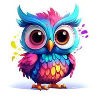 AI generated Cute rainbow owl. Sticker Clipart. AI generated. photo