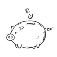 Bank coin piggy doodle. Money piggy hand drawn sketch style icon. Money economy comic doodle drawn concept. vector