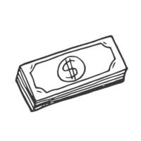 Pile of dollar bills. Stack of money with dollar sign illustration. Vector doodle icon