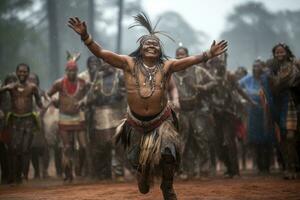 ai generado indígena personas bailando el lluvia bailar. generativo ai foto