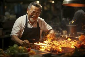 AI generated Thai chef cooking. Generative ai photo