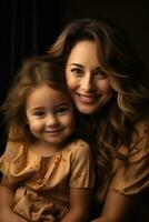 AI generated Happy mom holding her daughter playing together at home. AI Generated photo