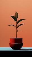AI generated Plant in a pot on an orange background photo