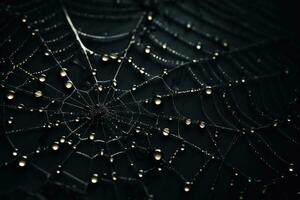 AI generated cobweb macro on dark background. ai generated photo