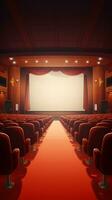 AI generated Cinema auditorium with red seats and curtains illustration photo