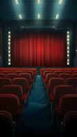 AI generated Cinema auditorium with red seats and curtains illustration photo