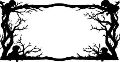 Scary frame border silhouette isolated on white backgrounf for Halloween day. AI generated illustration. vector