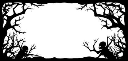 Scary frame border silhouette isolated on white backgrounf for Halloween day. AI generated illustration. vector