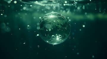 AI generated Bubbles in the water green deep water photo