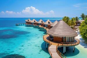 AI generated Tropical seascape with water villas with amazing sea and lagoon beach. AI Generated photo