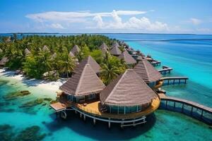 AI generated Tropical seascape with water villas with amazing sea and lagoon beach. AI Generated photo