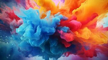 AI generated colorful ink splash on a black background photo