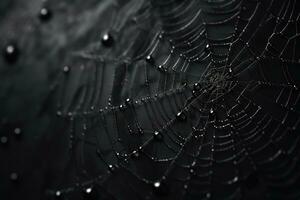 AI generated cobweb macro on dark background. ai generated photo