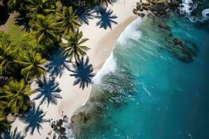 AI generated Aerial Drone Image of Shoreline in Maldives. AI Generated photo