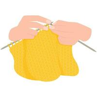 Two female hands knitting on knitting needles vector