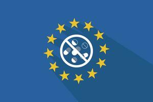 European union flag long shadow with a pill in an unauthorized signal vector illustration.