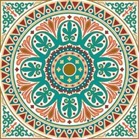 Vector colored green square classical ornament of Ancient Greece and Roman Empire. Tile, Arabesque, Byzantine pattern.