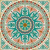 Vector colored green square classical ornament of Ancient Greece and Roman Empire. Tile, Arabesque, Byzantine pattern.