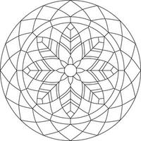 Vector outline round stained glass pattern for window or ceiling. Mosaic circle, geometric ornament. Sketchy flower