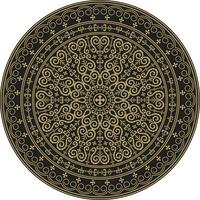 Vector gold and black round Yakut ornament. Endless circle, border, frame of the northern peoples of the Far East