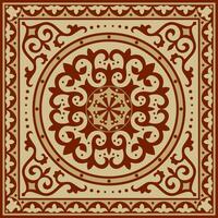 Vector red with gold Square Kazakh national ornament. Ethnic pattern of the peoples of the Great Steppe, .Mongols, Kyrgyz, Kalmyks, Buryats