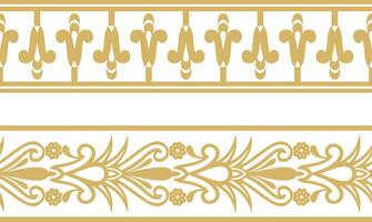 Vector set of two gold seamless Egyptian border. Endless Ornaments of Ancient Egypt. Geometric African frame.
