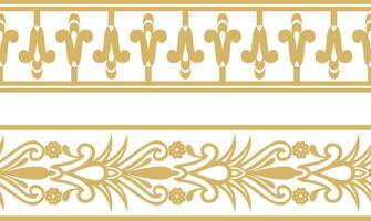 Vector set of two gold seamless Egyptian border. Endless Ornaments of Ancient Egypt. Geometric African frame.