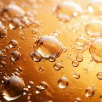 AI generated Champagne fizz bubbles soars over a golden background. AI Generated photo