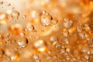 AI generated Champagne fizz bubbles soars over a golden background. AI Generated photo