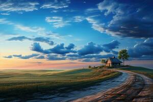 AI generated Serene countryside landscape , blue hour. AI Generated photo