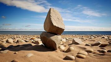 ai generado cerca arriba foto de piedras en el playa, ai generativo