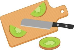 cutting board with kiwi fruit slices vector illustration