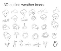 grande conjunto de contorno isométrica clima pronóstico íconos vector