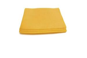 Three slice of cheddar cheese, isolated on white background. Very used for hamburgers. photo