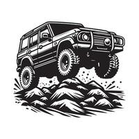 rustic hand drawn logo illustration of off road car vector